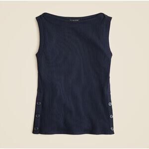 J.Crew Premium Rib Side-Button Top WMNS M Navy Blue Sleeveless Slim Fit Stretch